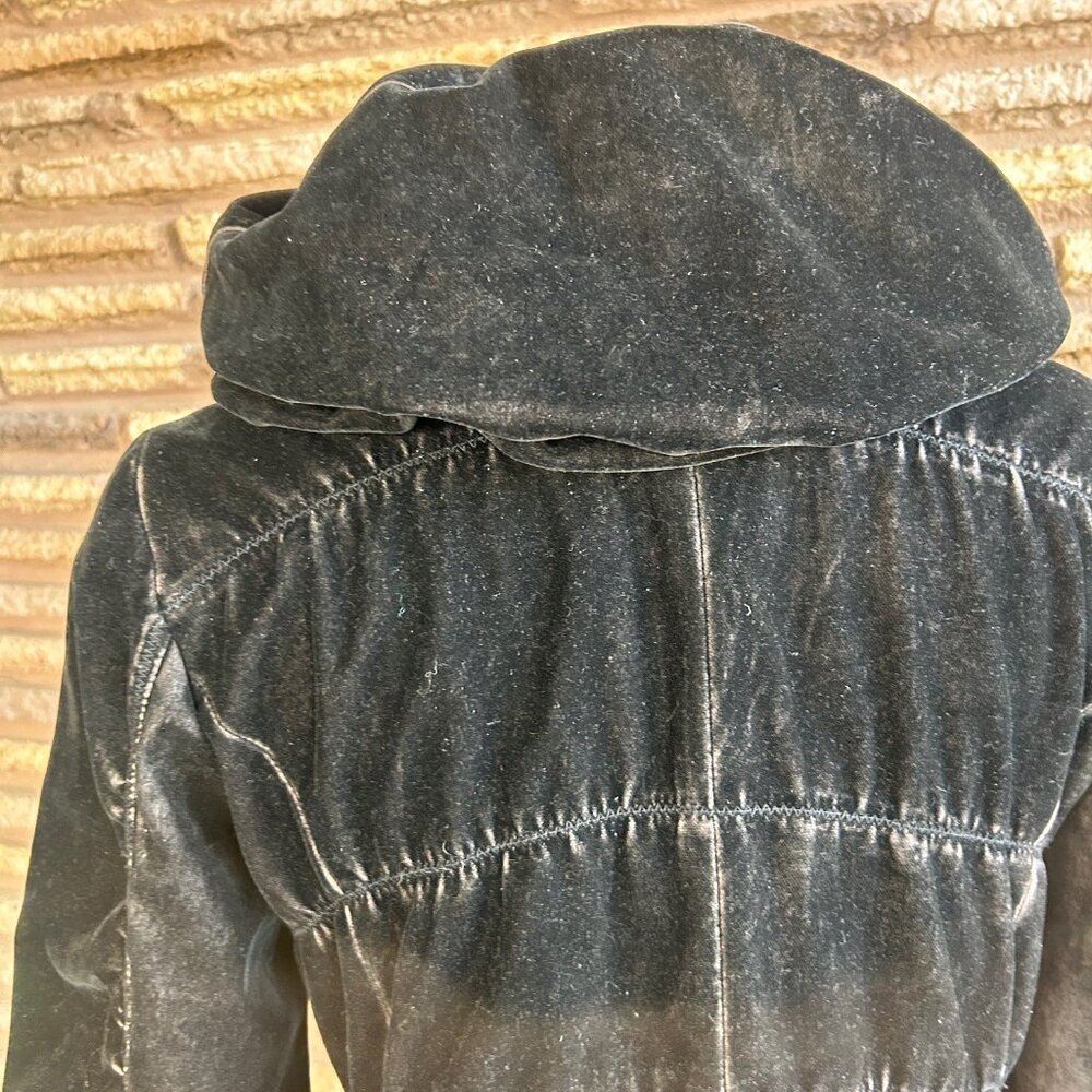 Gallery Black Distressed Velvet Puffer Jacket Grunge Boho Vibes Size Medium P - Picture 7 of 14